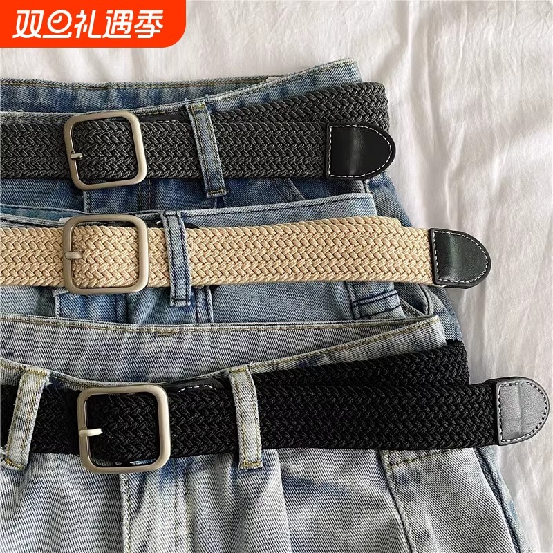2025牛仔裤编织皮带男士裤带女款新款腰带军训潮年轻人帆布男款黑
