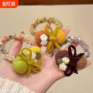 发圈头花发绳头绳女高级感洋气时尚 秋冬南瓜毛球皮筋扎丸子头发饰