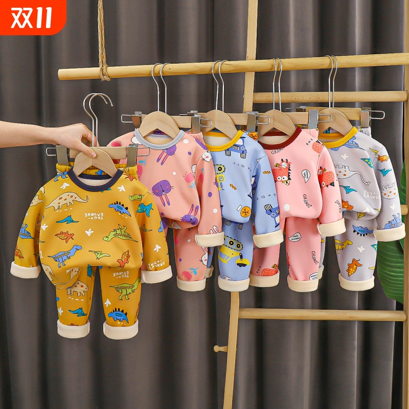 儿童加绒内衣套装秋冬新款加厚保暖秋衣秋裤中小男女打底家居套装