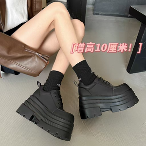 辣妹穿搭厚底系带小皮鞋女2024秋冬新款小个子超厚底增高10cm单鞋