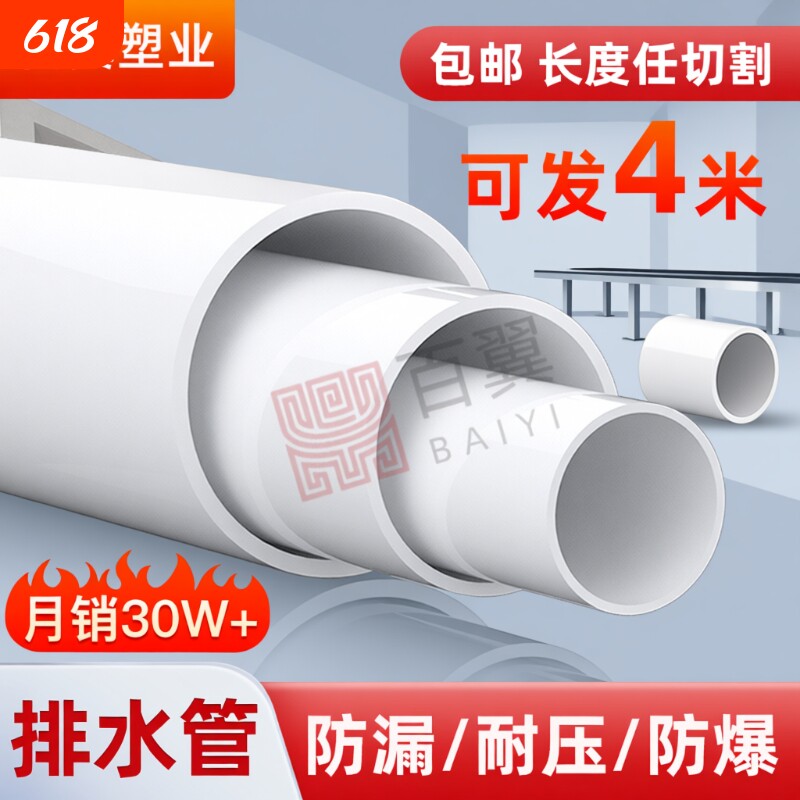 pvc排水管50下水管75落水管加厚90通风管110塑料雨水管160200内径