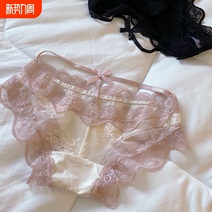 内裤 绿色黑色 女蕾丝花边纯欲性感火辣辣妹缎面少女生低腰三角裤