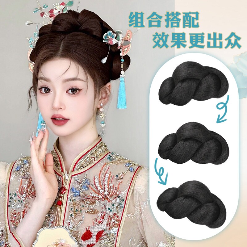【通用型】新中式预制发包秀禾头饰假发一体式盘发专用高颅顶发髻