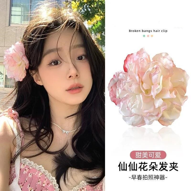仿真立体花朵发夹头饰甜美刘海侧边发饰女蓝色粉色可爱紫色神器