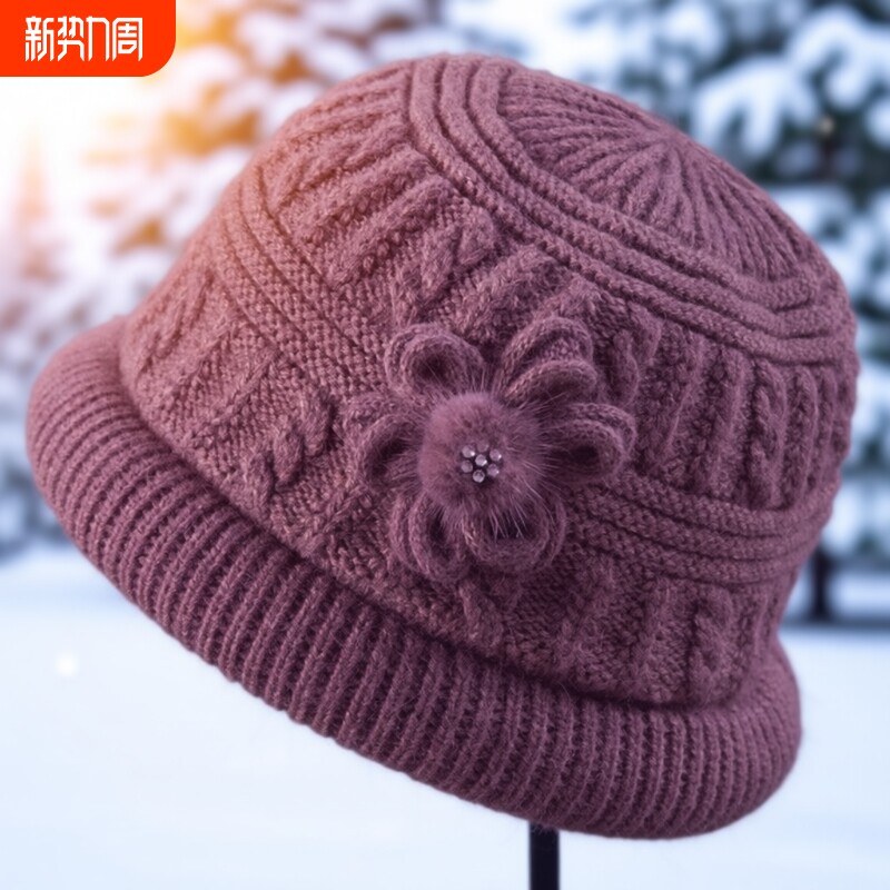 中老年人冬季女士针织盆帽80岁老太太毛线帽冬老人奶奶帽妈妈帽秋