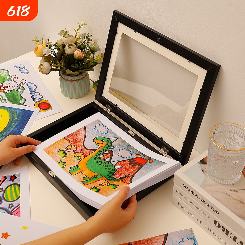 儿童画装裱画框磁吸收纳150张a4奖状展示免打孔相框8寸手工现代