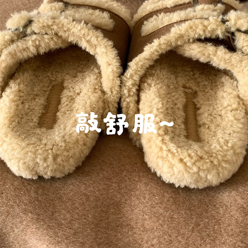 私留力荐！INS羊羔绒毛毛鞋女外穿2025秋冬厚底毛绒茸茸勃肯拖鞋