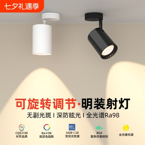 吸顶式明装射灯免开孔聚光灯背景墙家用cob洗墙灯商铺展厅天花灯