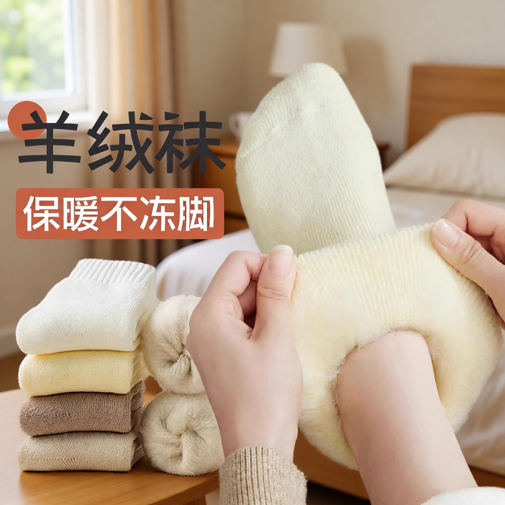 秋冬加厚加绒羊绒袜保暖不冻脚