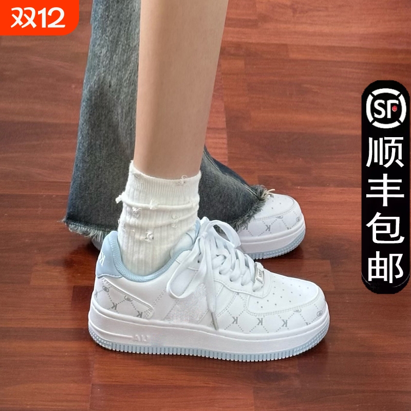 2024秋冬季新款撞色厚底面包鞋女潮流软底低帮板鞋厚底百搭小白鞋