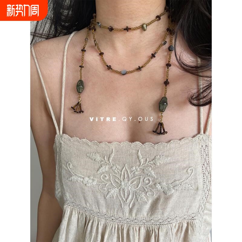 「野蛮生长」新中式彩色串珠项链复古小众设计个性民族风颈链叠戴