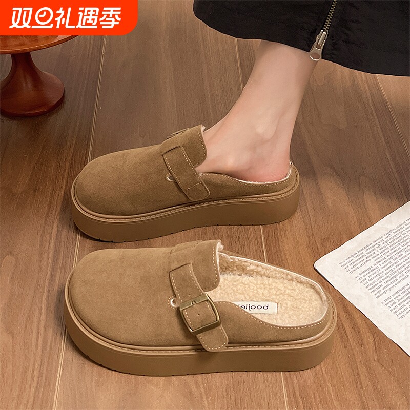 厚底勃肯拖鞋女外穿2025年秋冬新款增高一脚蹬懒人包头半拖棉拖鞋