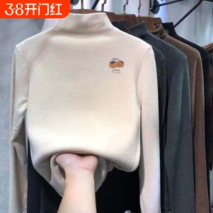 男女童打底衫儿童内搭德绒秋冬2025新款半高领长袖T恤加绒厚上衣