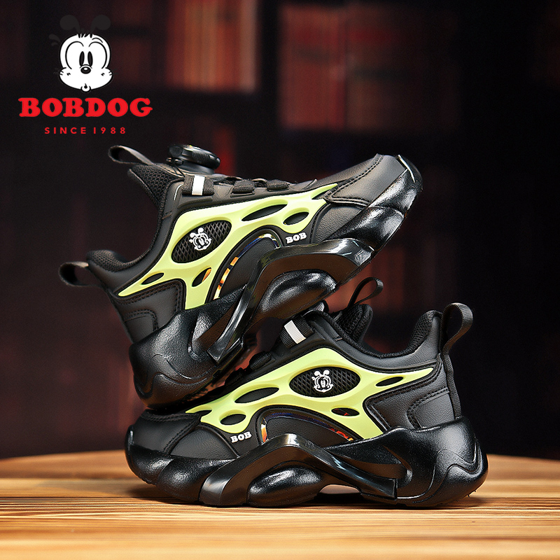 巴布豆儿童老爹鞋2025春秋潮流软底男童运动鞋子皮面防水中大童鞋