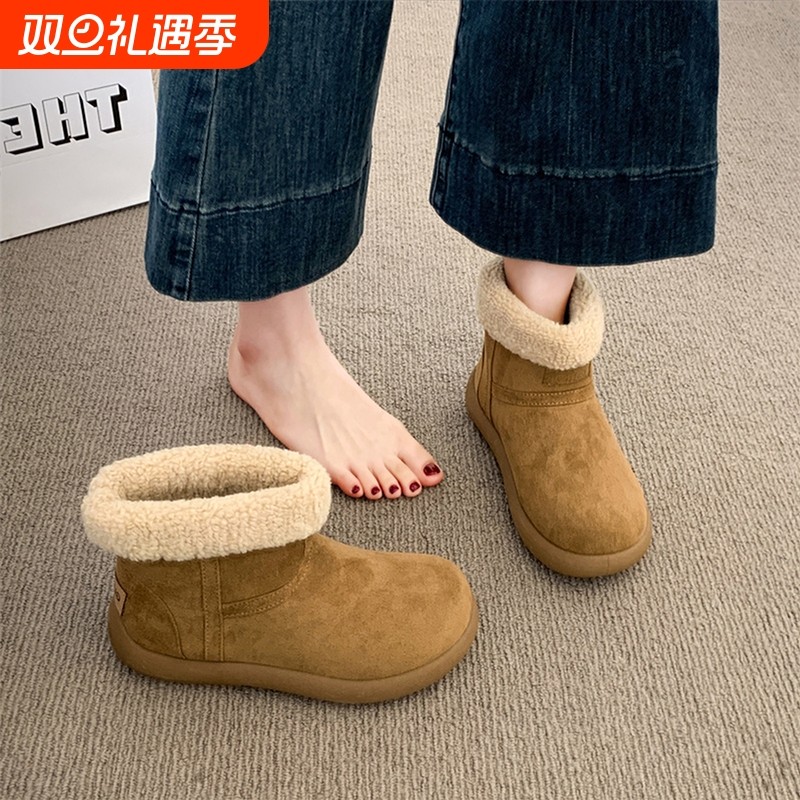 平底雪地靴女款加绒小土豆勃肯短靴子2025新款冬季毛毛东北大棉鞋
