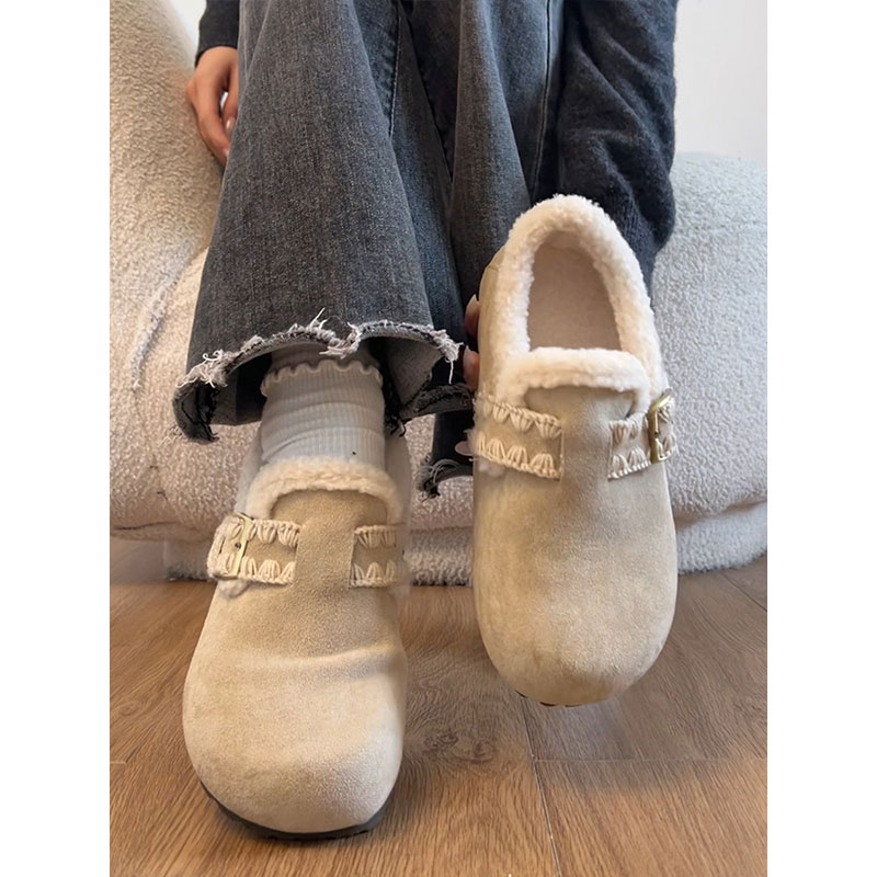 Misscat原创加棉加绒舒适保暖平底棉鞋女款冬季一脚蹬舒适勃肯鞋