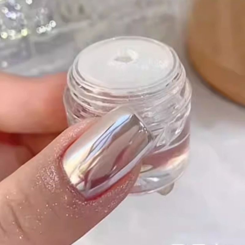 网红天空之境美甲极光粉海莉同款珍珠白月光香槟金银色镜面魔镜粉