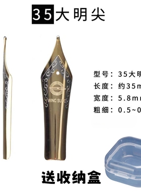永生金豪适配35mm大明尖大班钢笔学生用替换不锈钢笔尖使用35毫米长大明尖钢笔笔尖5个装送收纳盒