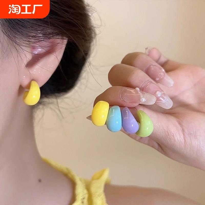 多巴胺糖果色滴釉耳钉女2023新款甜酷耳环轻奢小众设计气质耳饰
