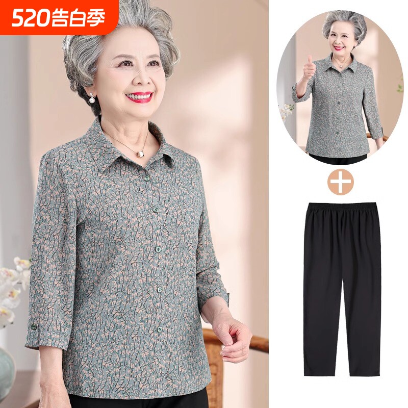 奶奶装春夏装薄款衬衫女款中老年人太太七分袖衬衣妈妈夏季上衣服