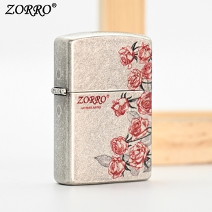 zorro佐罗热恋玫瑰煤油防风打火机个性复古男朋友礼物内胆独特