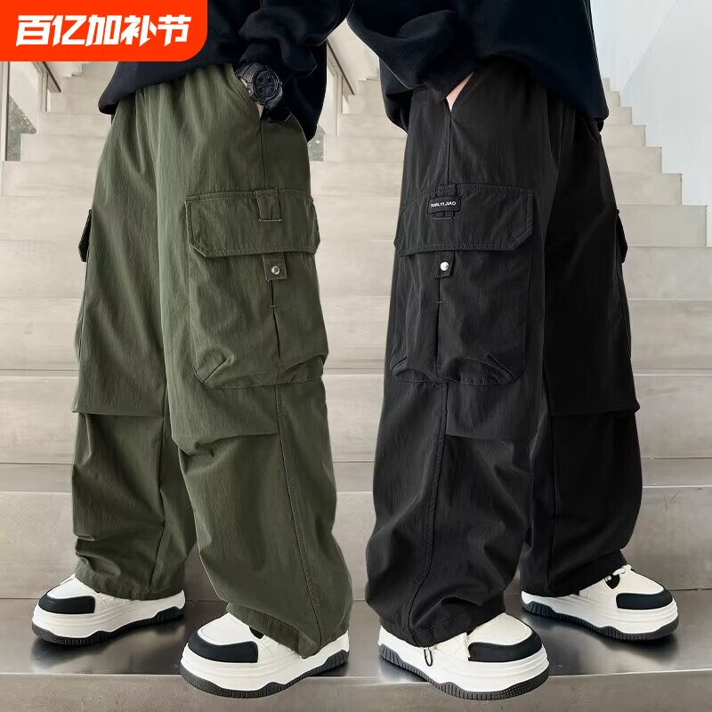 男童夏季新款防蚊裤子中大童青少年宽松休闲长裤工装裤黑色2026年