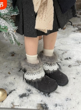 毛毛怪MMG~费尔岛雪地靴女2025冬季新款保暖加绒棉鞋防水内增高