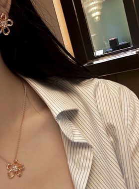 高定品质大花系列蕾丝花项链夏威夷之花彩宝石太阳花满钻戒指钛钢