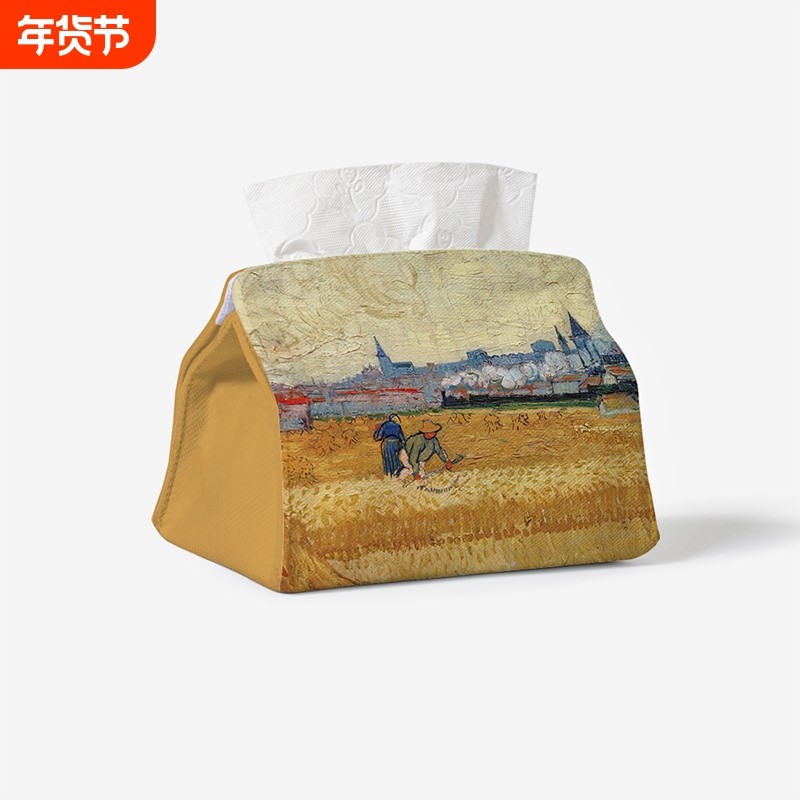 手绘油画艺术复古高级感纸巾盒客厅抽纸盒茶几餐桌装饰文艺纸巾套