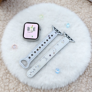 适用于小米手环9pro/8pro表带皮质彩印红米watch6/5/4可爱腕带创意冬女款xiaomi配件redmi细款