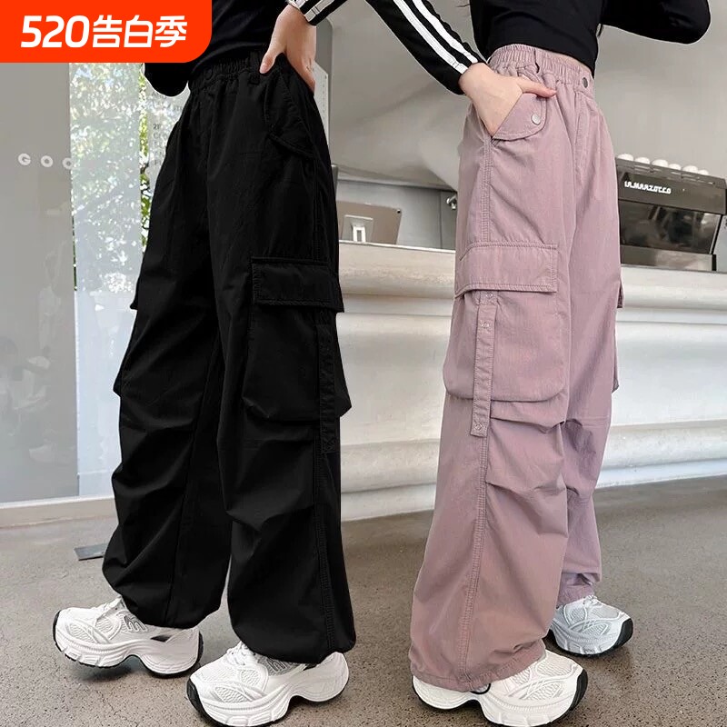 女童工装裤春装洋气宽松2026新款儿童超酷夏季薄款休闲时髦直筒裤