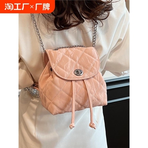 馨逸高级质感菱格链条双肩包女新款时尚书包大学生外出逛街小背包