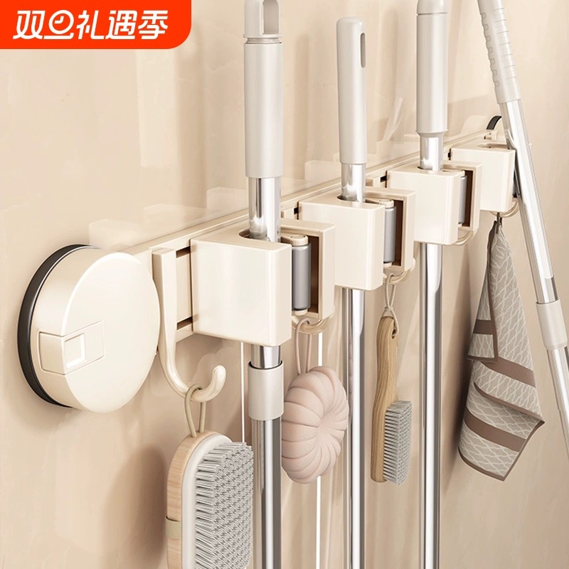 卫生间吸盘拖把壁挂夹浴室免打孔神器固定挂钩扣扫把置物收纳挂架