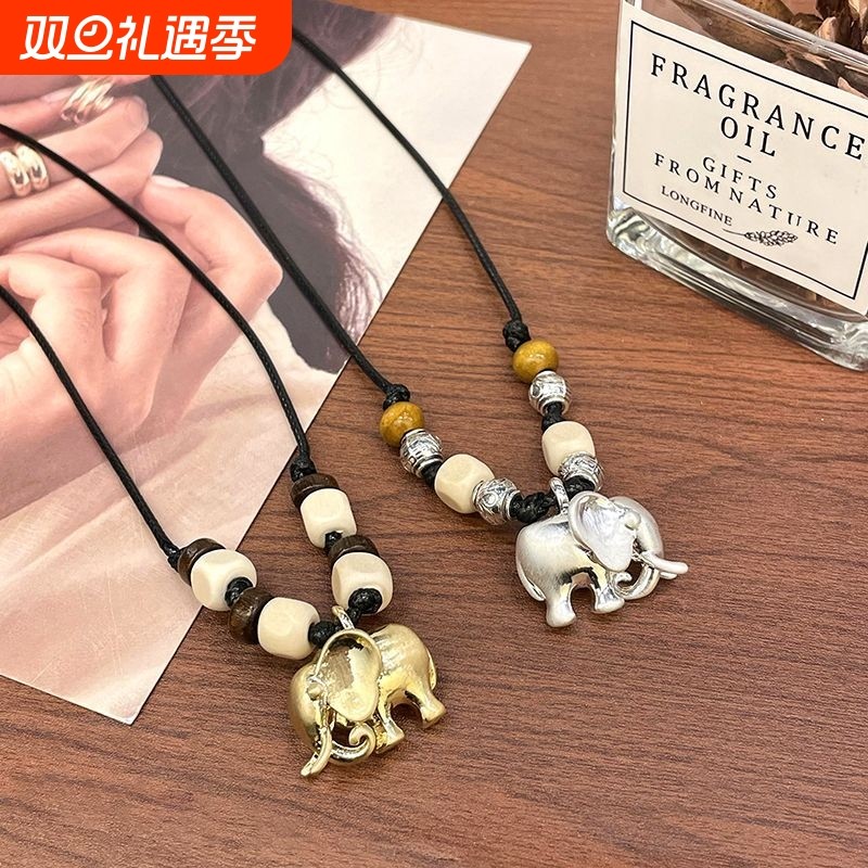 银色小象项链高级感轻奢小众气质设计精致配饰秋冬链卫衣链毛衣