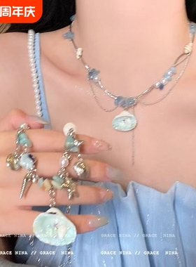 吹吹海风!度假风贝壳串珠项链配饰女2025新款夏季锁骨链小众独特