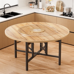 加厚实木大圆桌带转盘餐桌家用10人15可折叠圆形杉木圆桌面折叠桌