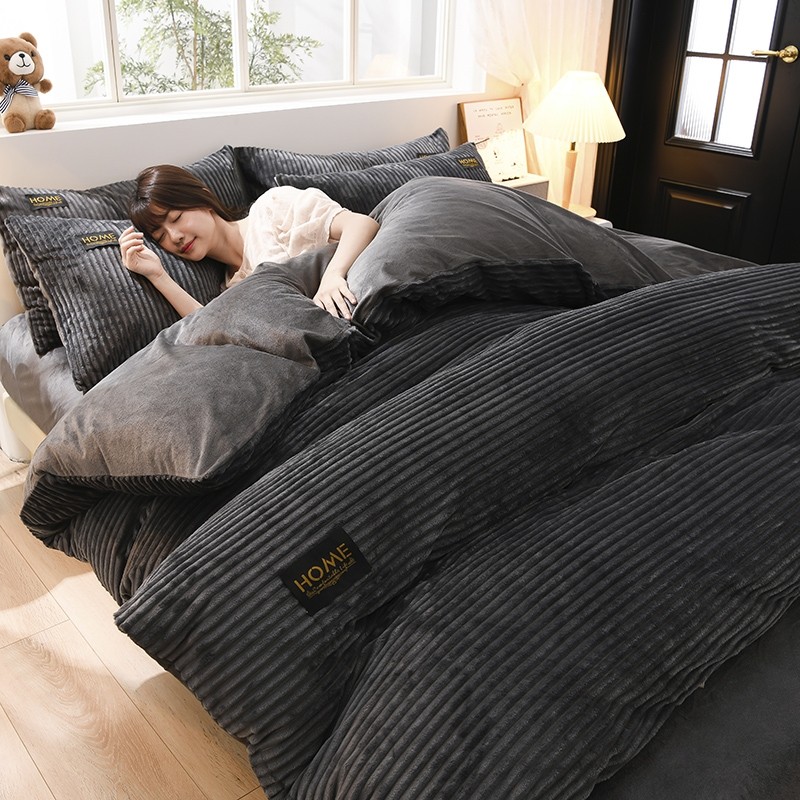 牛奶绒四件套魔法绒秋冬季加绒加厚珊瑚绒被套床单三件套2025新款