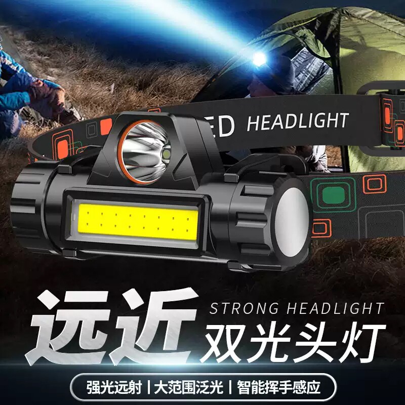 头灯头戴式强光充电户外夜钓鱼超亮轻小号超长续航照明led手电筒