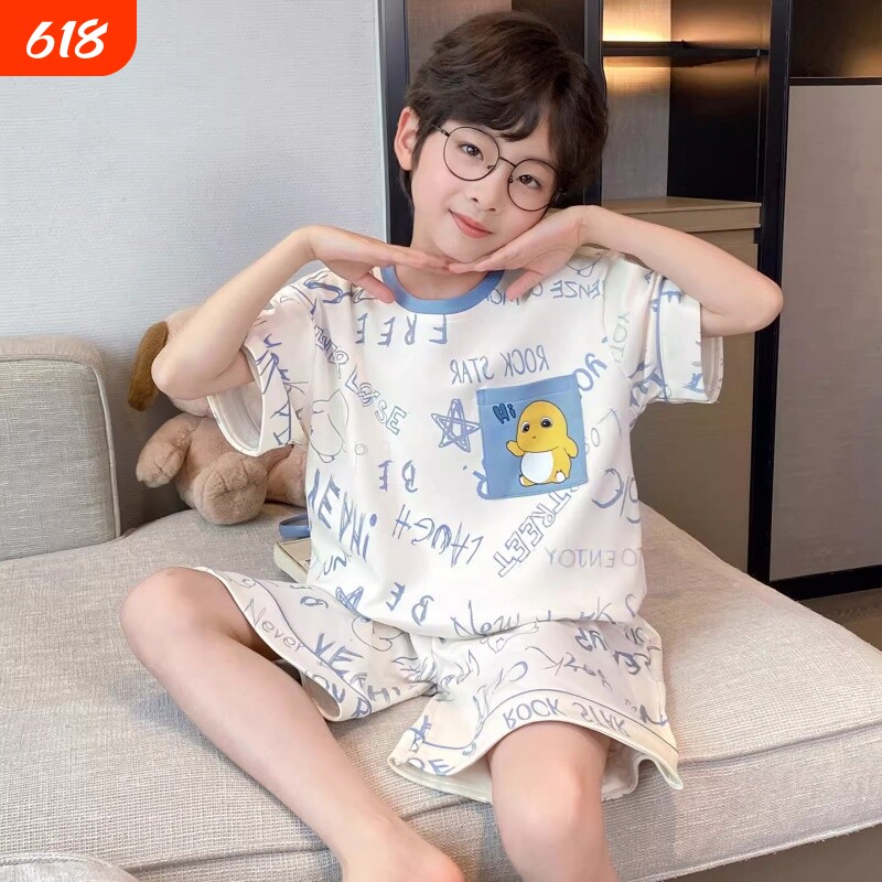 儿童男童睡衣男孩2026新款夏季短袖纯棉网红奶龙中大童宝宝家居服