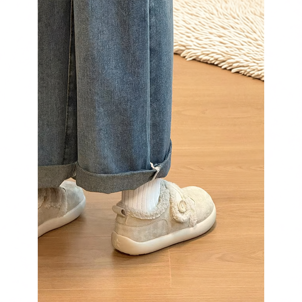 巨好看雪地靴女款2025冬季女鞋子加绒勃肯棉鞋保暖面包鞋平底灰色