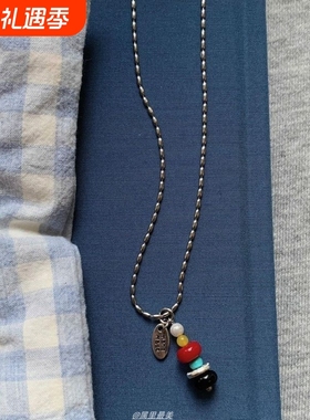 许愿塔 撞色串珠吊坠项链韩国小众设计感独特毛衣链