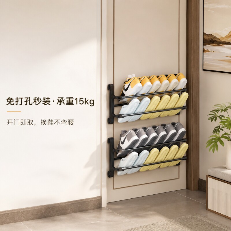 可折叠门后鞋架壁挂式拖鞋打孔卫生间多层收纳神器宿舍鞋子双层 - 实物图
