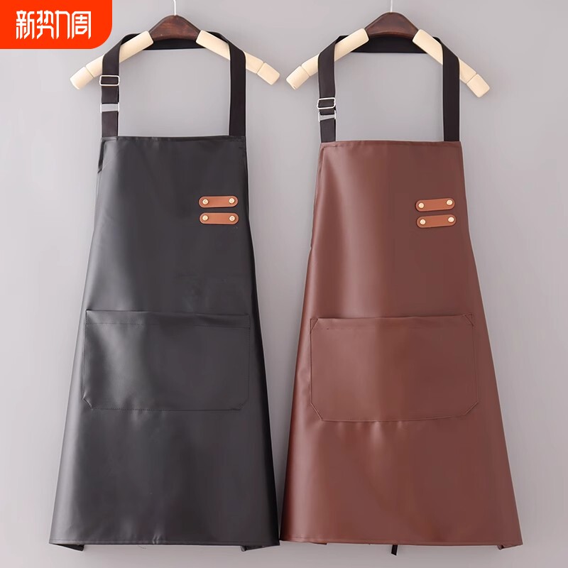 2025防水新款围裙厨房男女软皮防油皮革护衣围腰时尚PU罩衣厨师