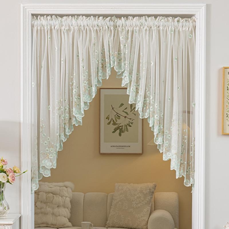 美式乡村咖啡帘门帘窗纱蕾丝三角帘装饰帘窗帘半帘厨房卧室帘弧形