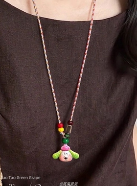 可爱多巴胺彩色小狗串珠编绳项链女2025新款夏天卫衣链长款配饰
