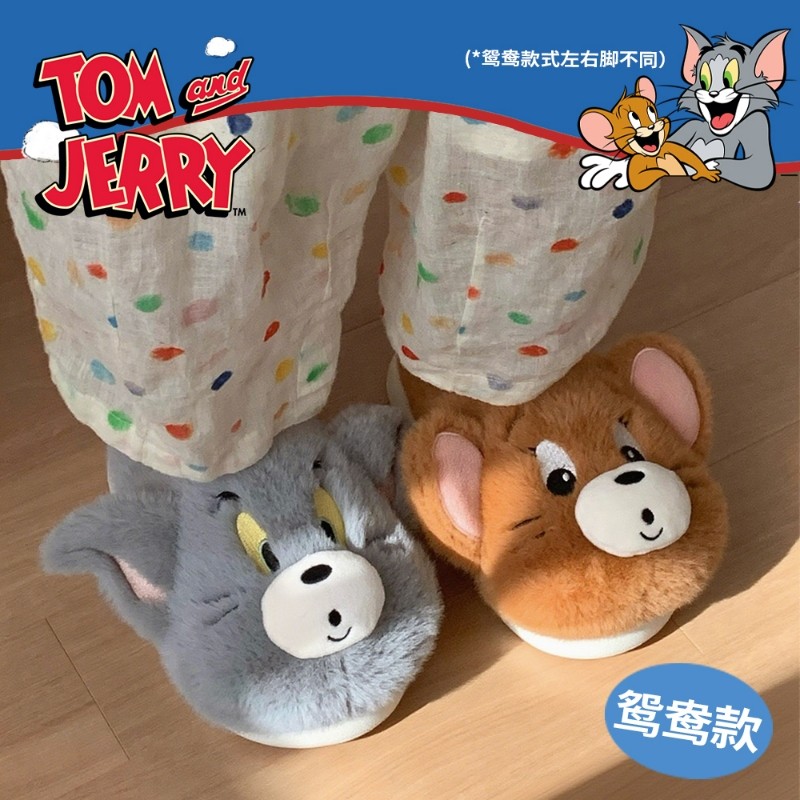 拖鞋棉猫和老鼠汤姆杰瑞男女冬季可爱情侣保暖毛毛鞋全包室内半包