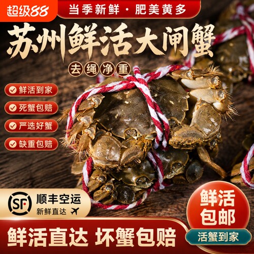 苏州螃蟹鲜活大闸蟹公可全母3.5两去绳净重顺丰中秋10只礼盒装