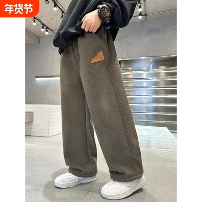 男童灯芯绒裤子加绒秋冬款2025新款加厚冬季长裤中大儿童休闲男孩