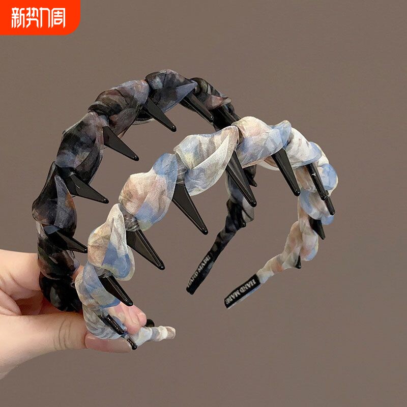 韩系外出波浪女2025新款夏季网纱头箍显脸小发卡洗脸专用防滑头饰