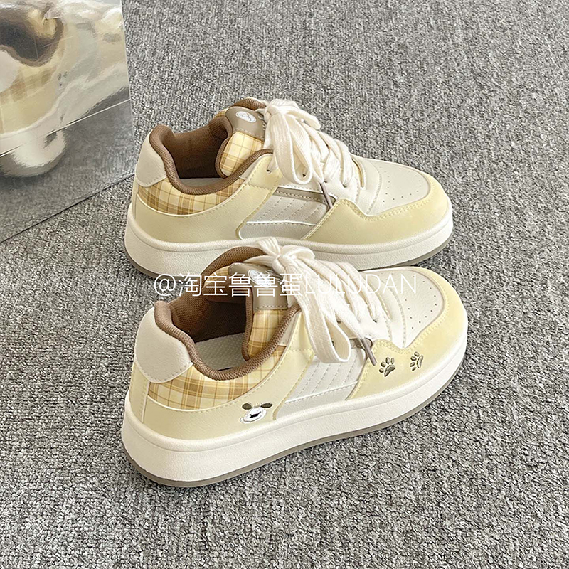 鲁鲁蛋韩系休闲板鞋女款2025新款春秋厚底小白鞋子女鞋百搭面包鞋